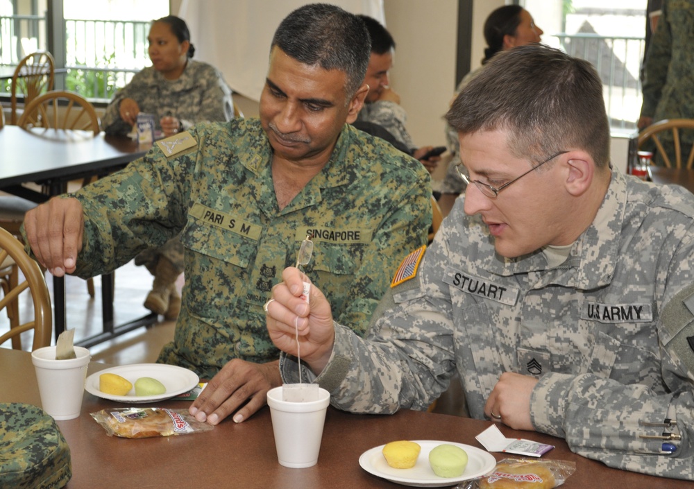 Singapore Armed Forces and US soldiers share the tradition of tea time