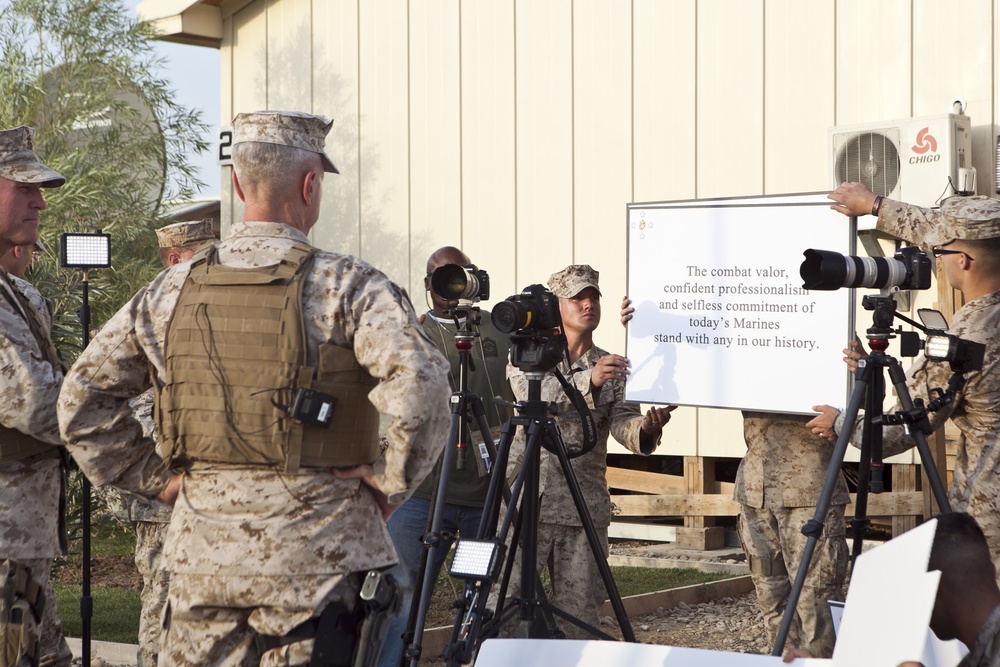 Combat Camera Marines document Marine Corps Birthday Message on Camp Leatherneck