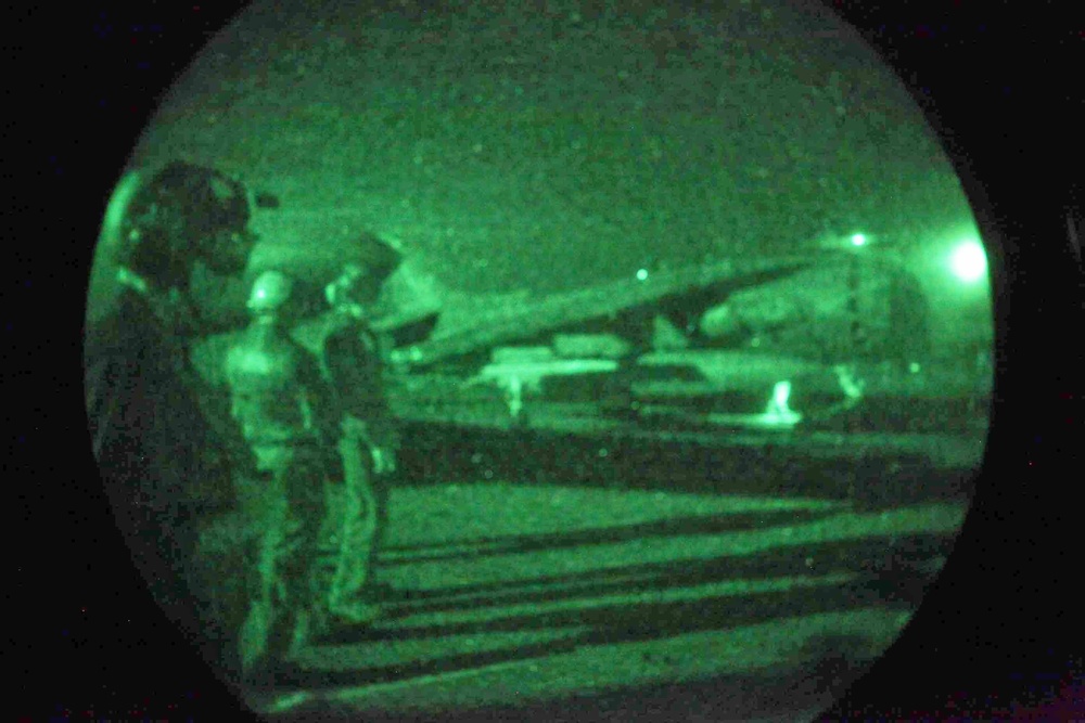 Night flight operations aboard the USS Iwo Jima