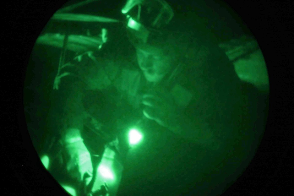 Night flight operations aboard the USS Iwo Jima