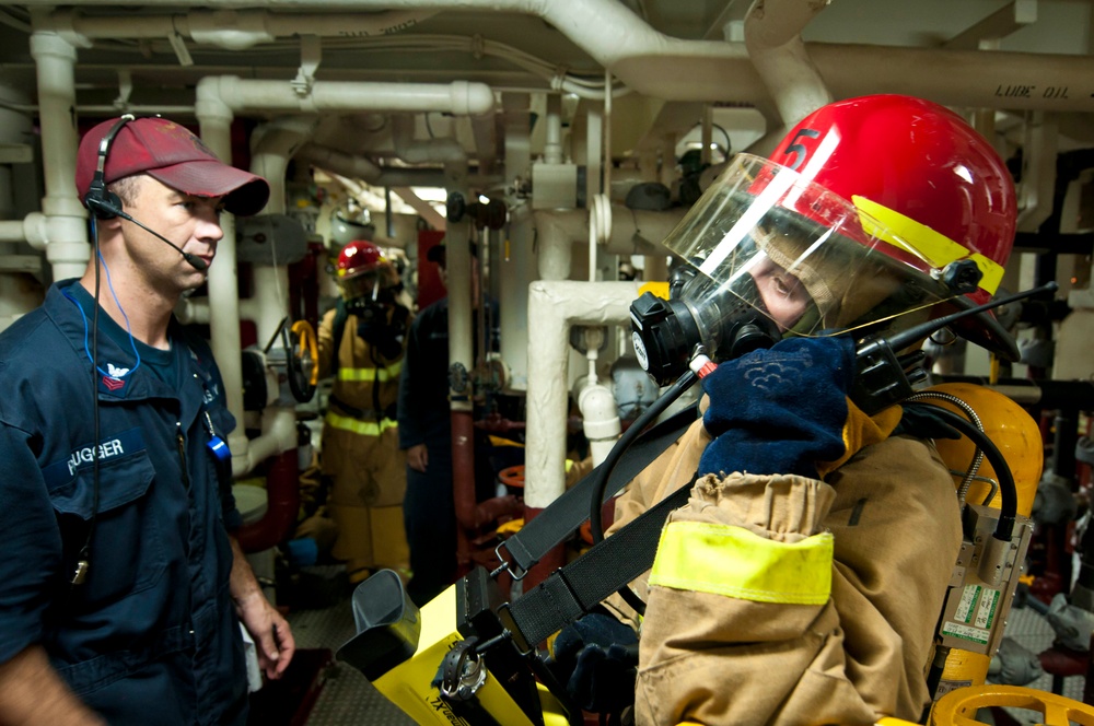 USS McCampbell sailor during simulated engineering casualty