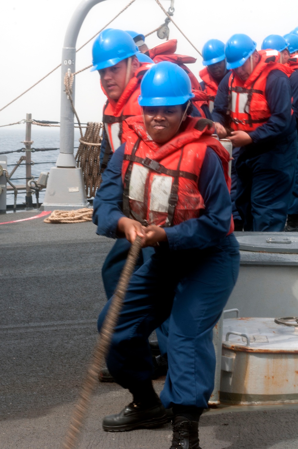 USS Winston S. Churchill sailors during replenishment at sea