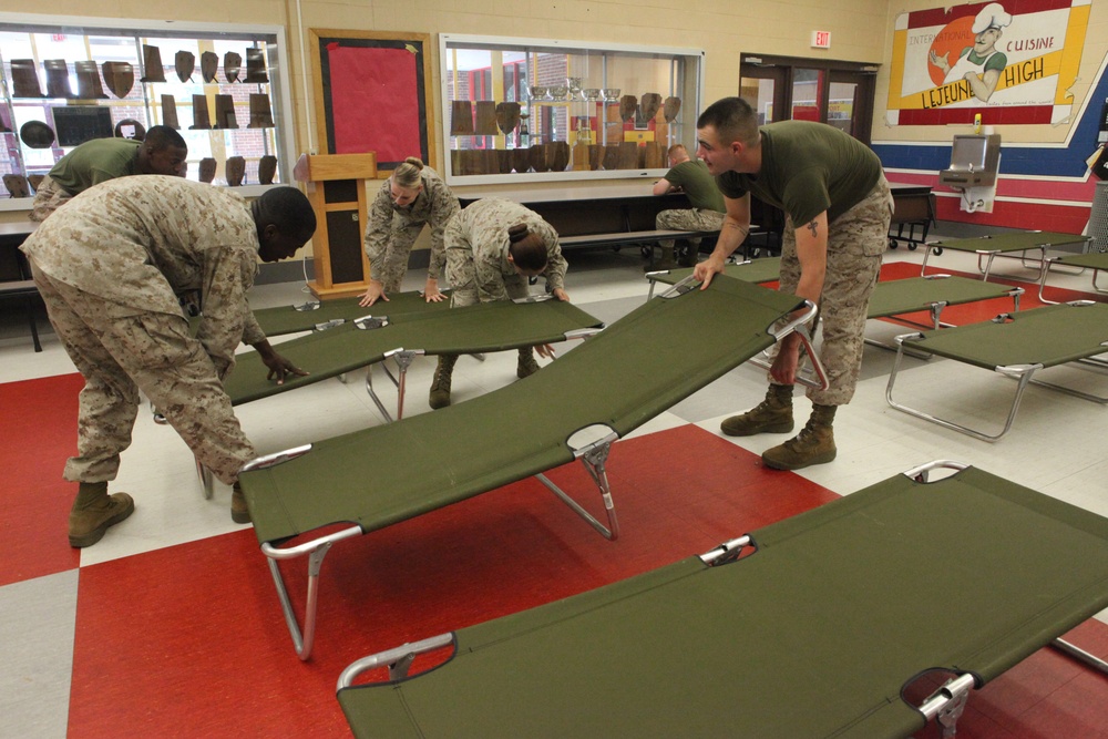 Marines prepare shelters to support during stormy skies