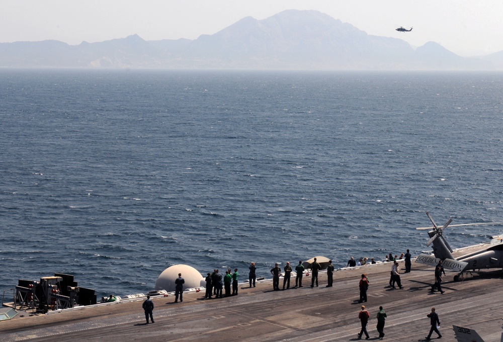 USS Abraham Lincoln transits the Strait of Gibraltar