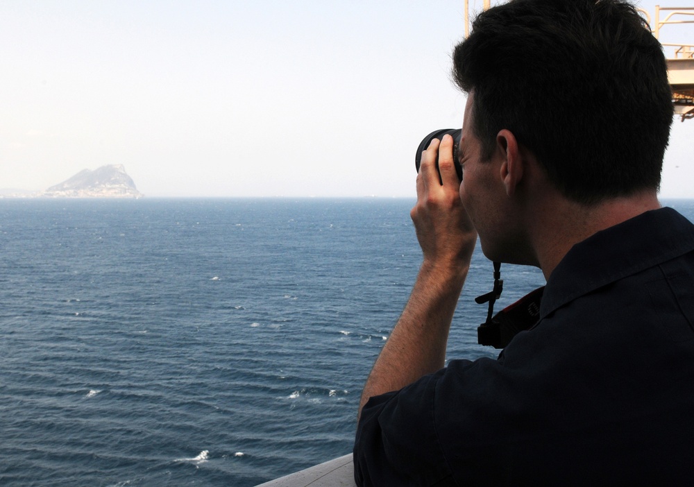 USS Abraham Lincoln transits the Strait of Gibraltar