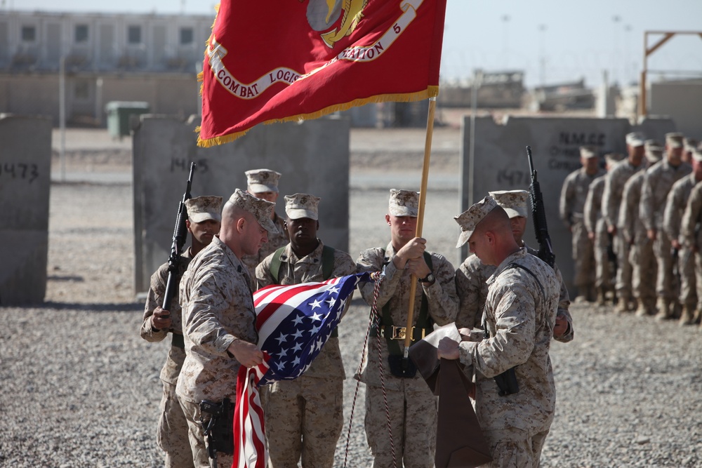 Combat Logistics Battalion 5 cases colors in Afghanistan, heads home to prepare for next mission