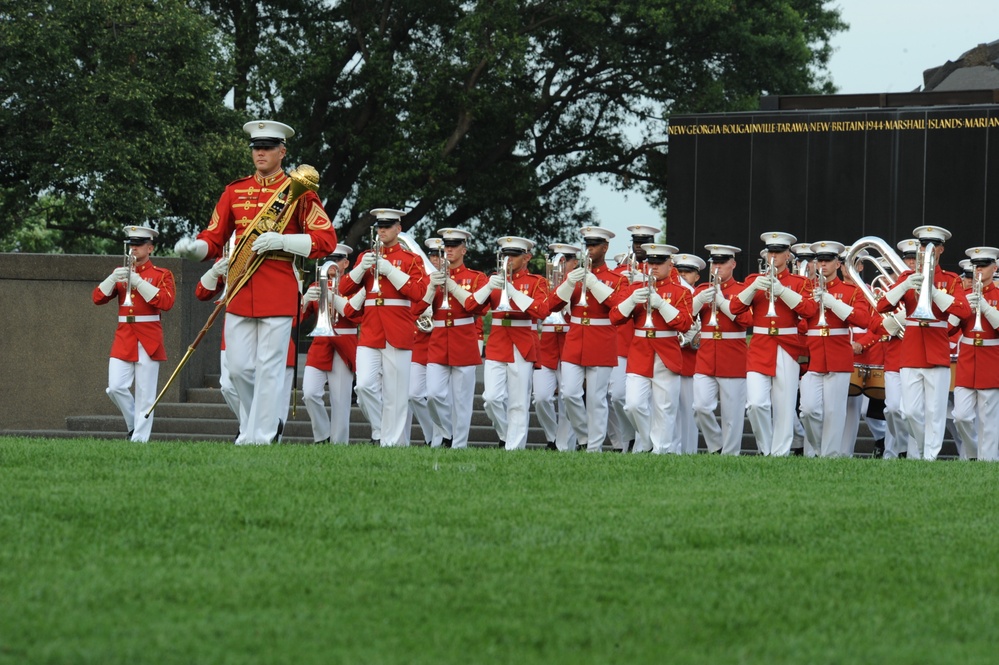 Sunset parade at Marine Corps War Memorial