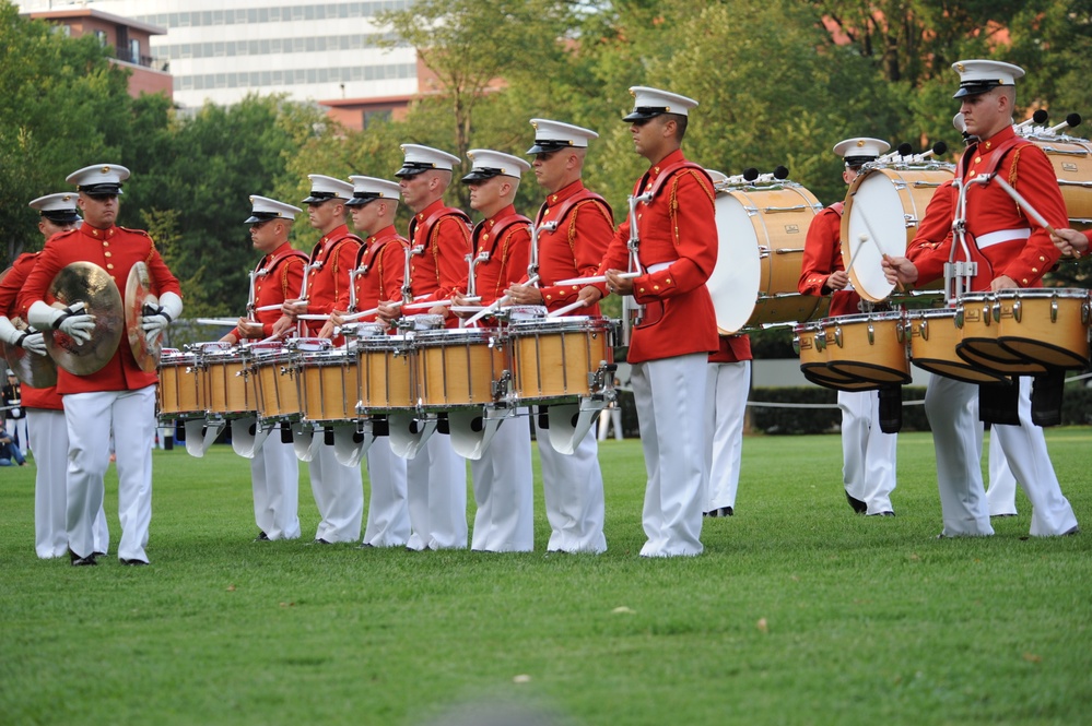 Sunset parade at Marine Corps War Memorial