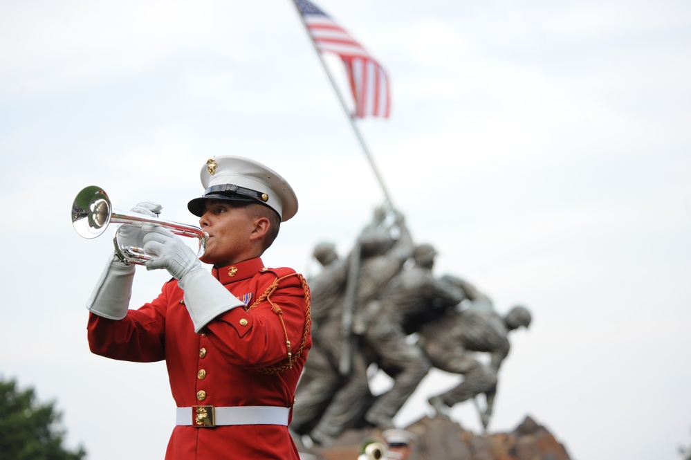 Sunset parade at Marine Corps War Memorial