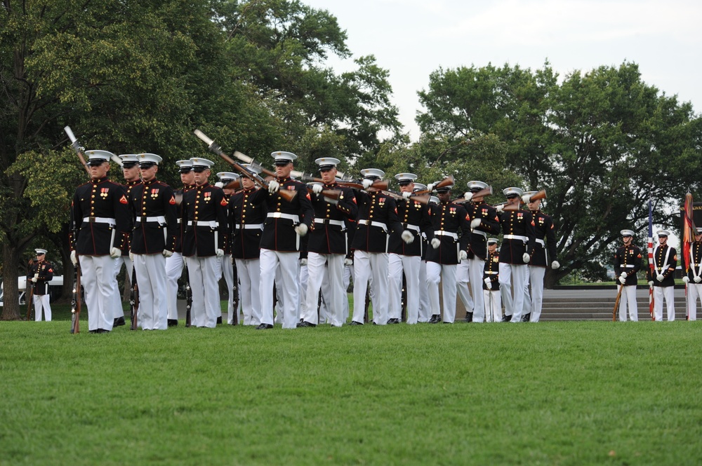 Sunset parade at Marine Corps War Memorial