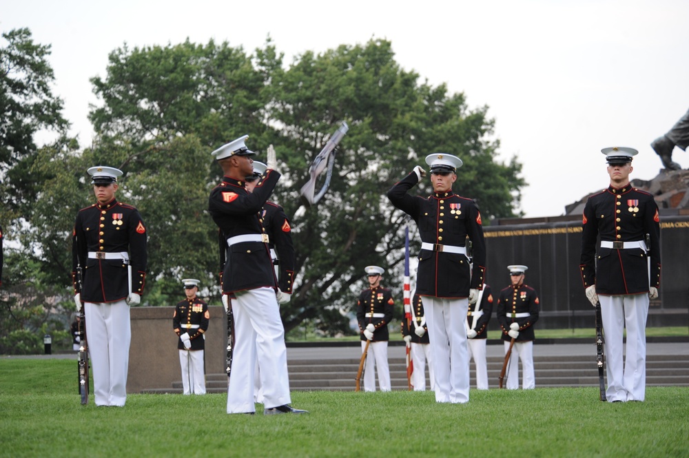 Sunset parade at Marine Corps War Memorial