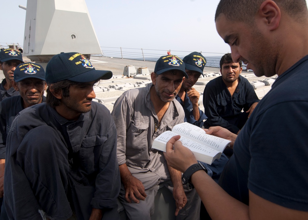 US Navy rescues 10 after Iranian ship catches on fire