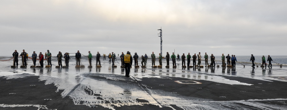 Washing down the flight deck