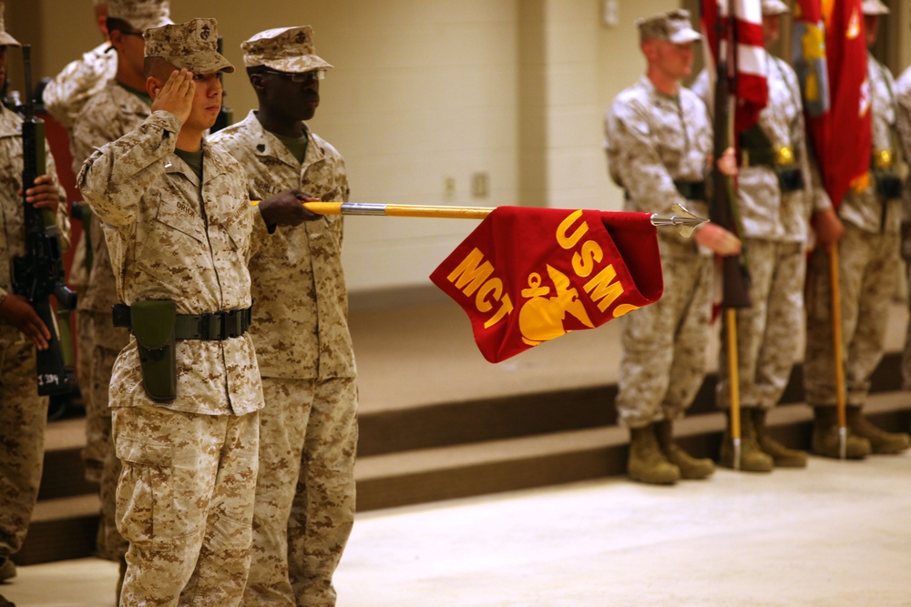 Marine execute precise drill movements during ceremony