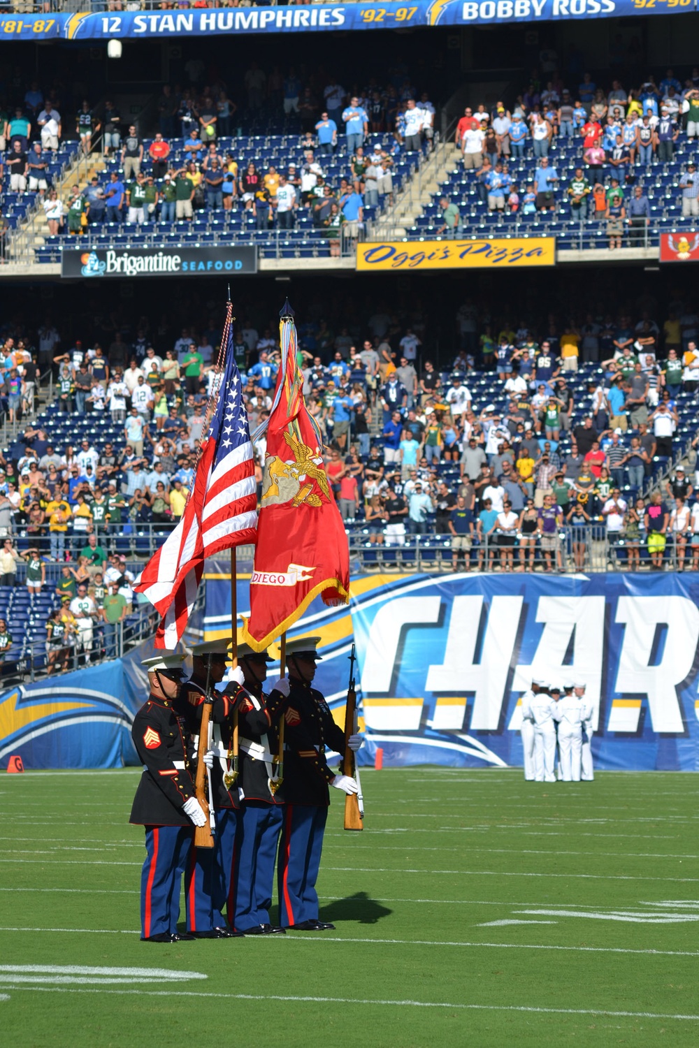 San Diego Chargers kick off 1st game, honor Navy-Marine Corps team