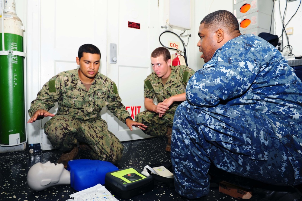 Sailors aboard USS Tortuga learn to save lives