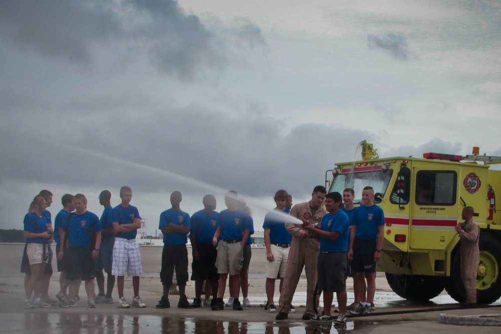 Navy junior cadets visit Cherry Point’s fire rescue Marines