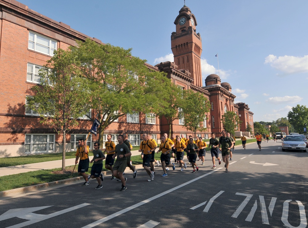 NROTC midshipmen run at Naval Station Great Lakes