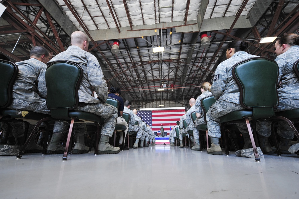 Secretary of the Air Force Michael Donley speaks at Shaw