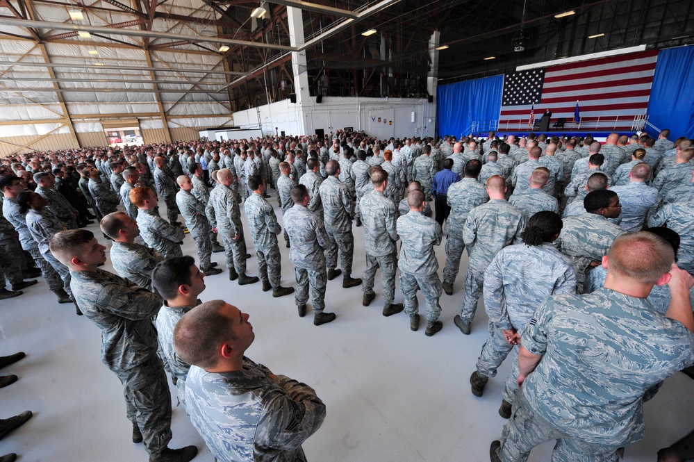 Secretary of the Air Force Michael Donley speaks at Shaw
