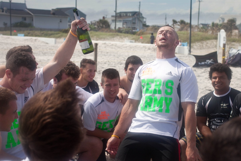 Beach brawl: Cherry Point Marines scrum with rugby brethren