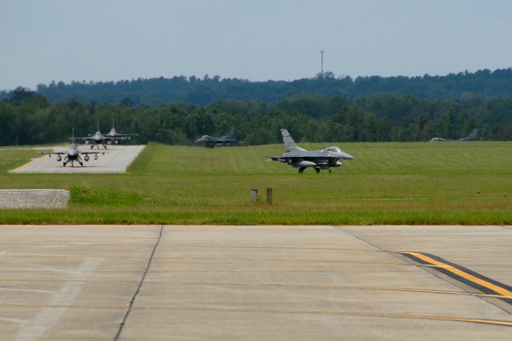 F-16's with the 157th Fighter Squadron return from Afghanistan