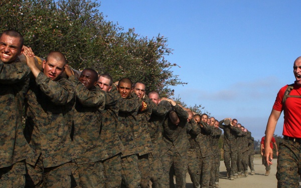 Recruits use log exercises to build teamwork