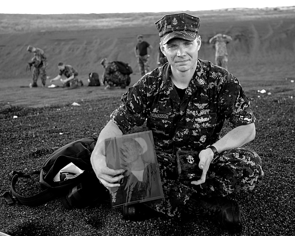 Sailor lays grandfather's ashes to rest on shores of Iwo Jima