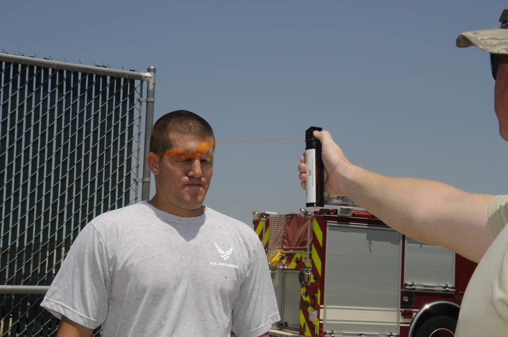 Heat of the moment: 188th Security Forces Squadron conducts pepper spray training