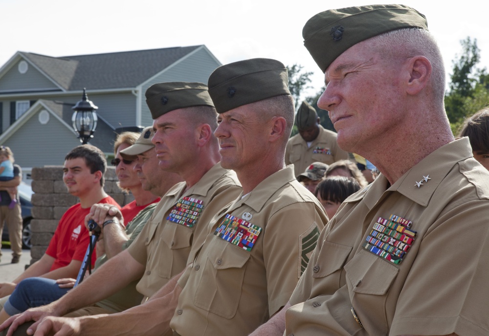 Home dedication and flagpole ceremony for Sgt.Maj. Mackey