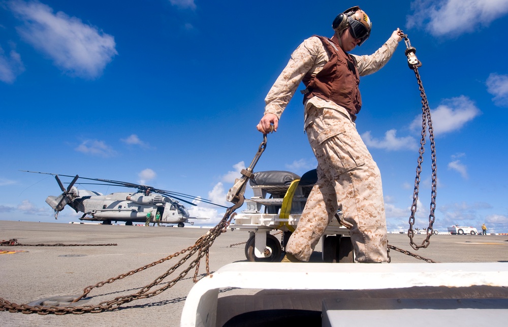 USS Bonhomme Richard sailor on flight deck