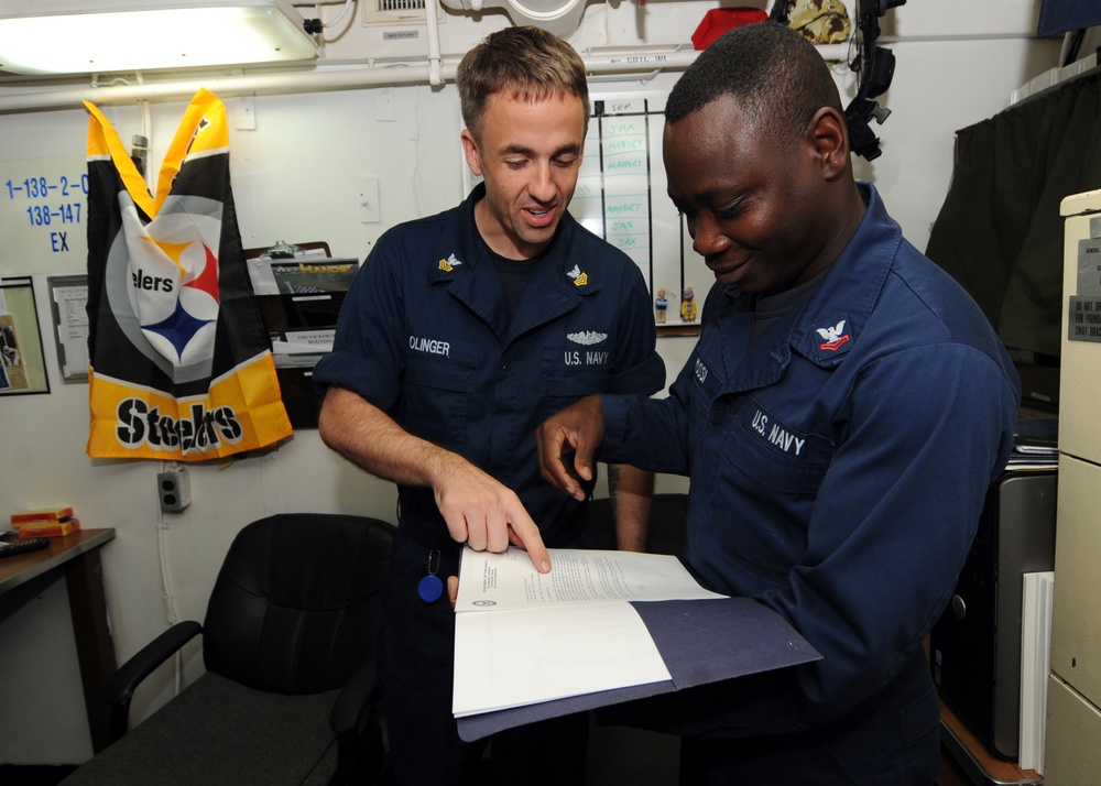 USS Vicksburg sailors review letters