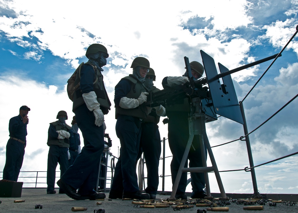 USS Frank Cable sailors reload machine gun