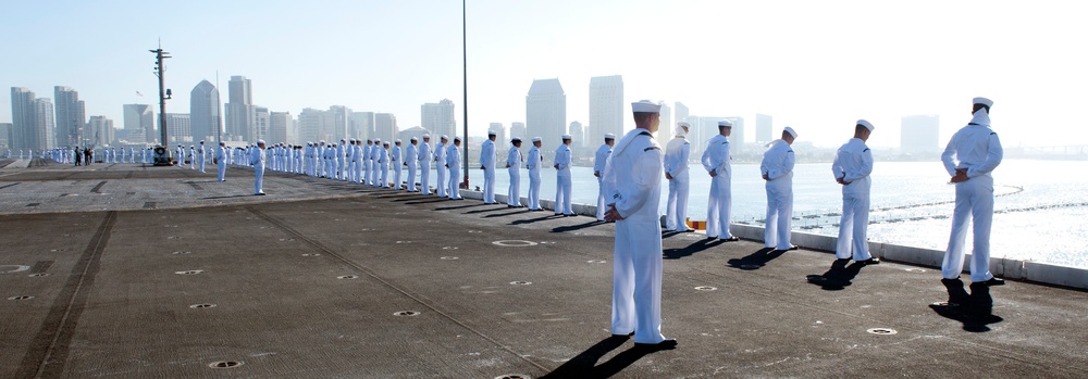 USS John C. Stennis sailors man the rails