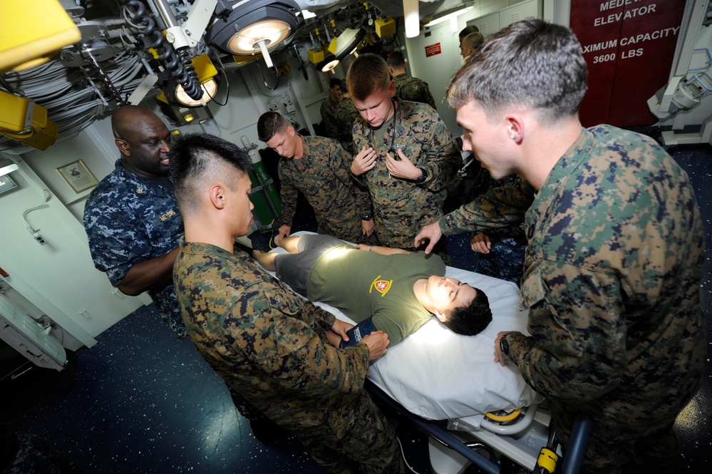 Mass casualty drill aboard USS Bonhomme Richard