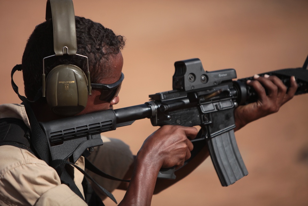 Marines and sailors from Special-Purpose Marine Air-Ground Task Force Africa train with elite Djiboutian forces