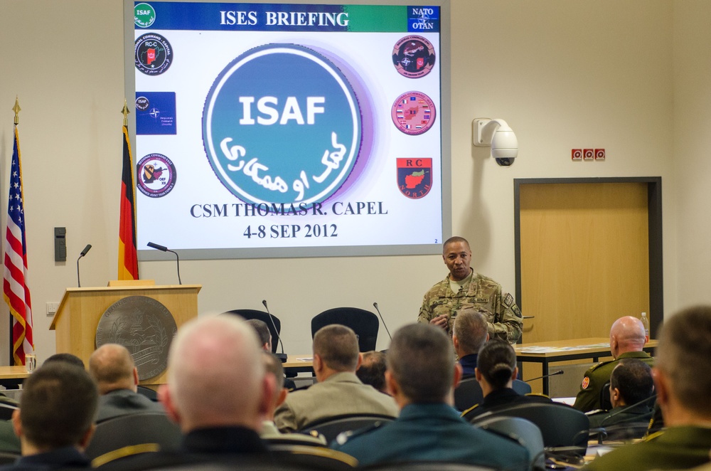 ISAF Command Sgt. Maj. Capel briefs at ISES