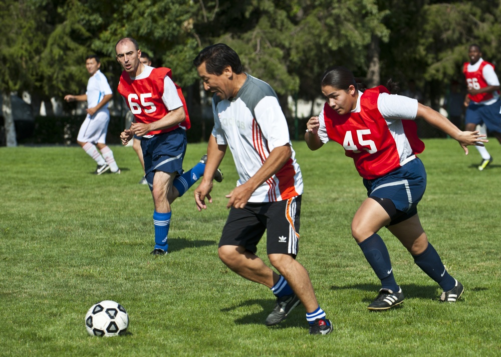Transit Center airmen play soccer with Kyrgyz partners