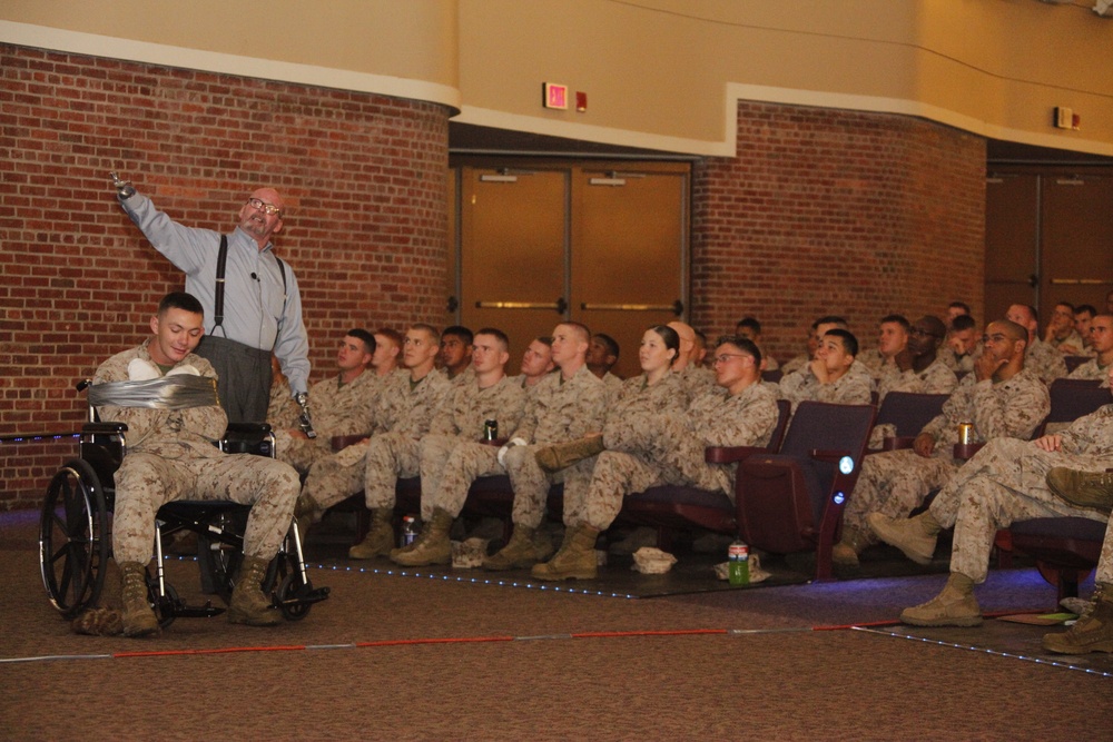 World-renowned motivational speaker, double amputee drives home safety aboard Cherry Point