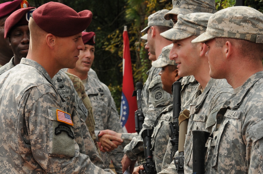 Squadron commander congratulates winner