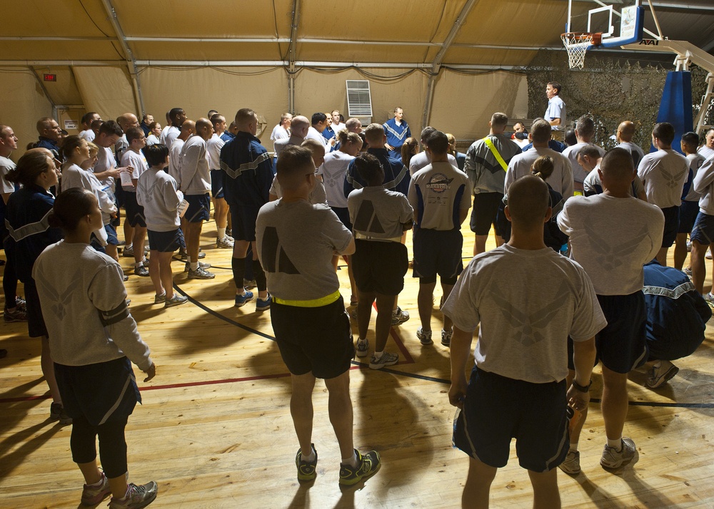 Deployed service members participate in Air Force Marathon at TCM