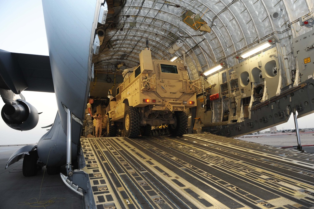 MRAP loaded onboard C-17 Globemaster III