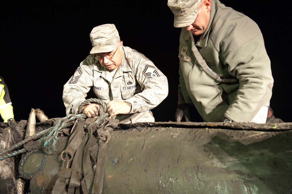 JBER airmen recover F-4 Fuel Tank from Port of Anchorage