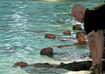 Ability to relax allows recruits success in water survival basic