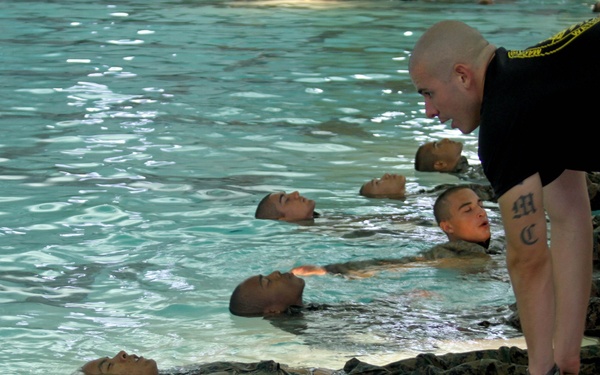 Ability to relax allows recruits success in water survival basic
