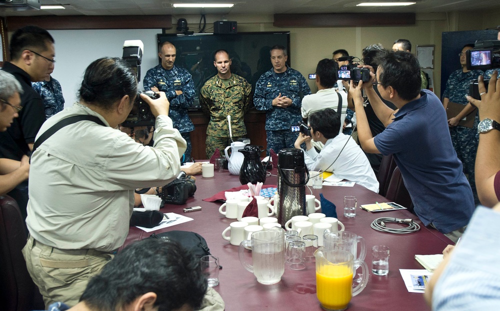 Press conference aboard USS Bonhomme Richard