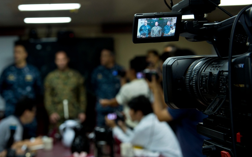 Press conference aboard USS Bonhomme Richard