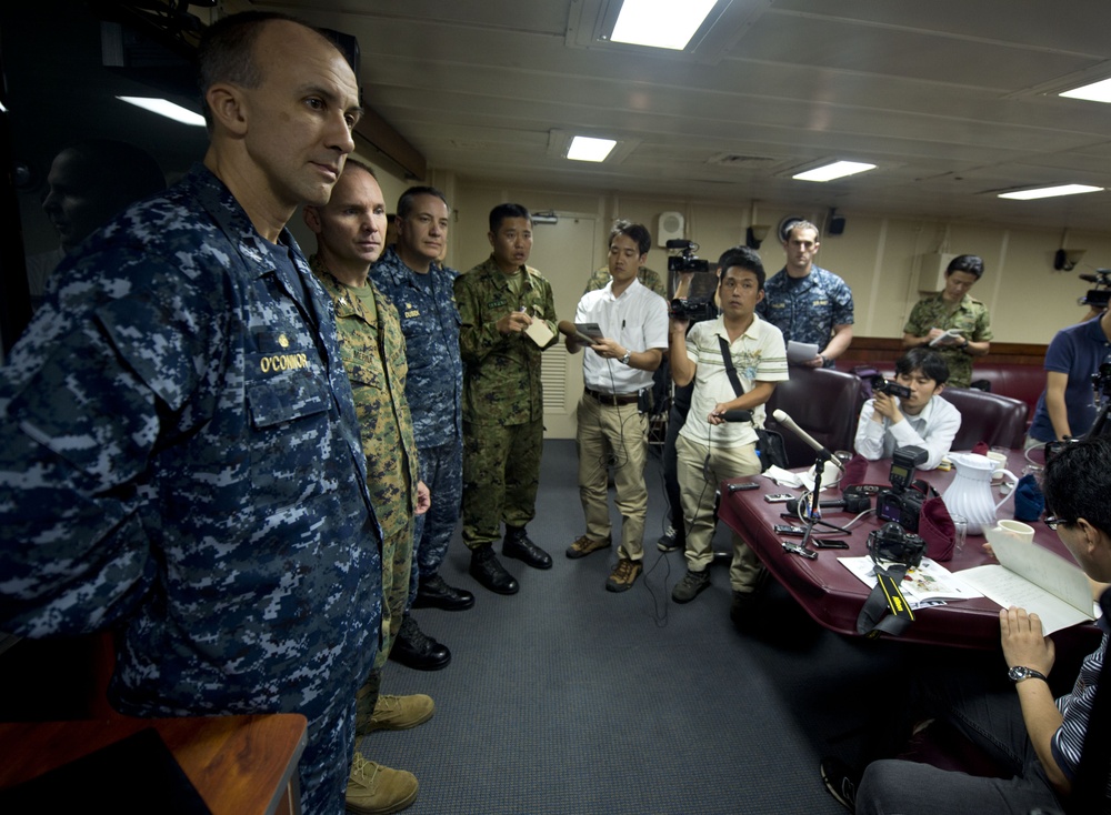 Press conference aboard USS Bonhomme Richard