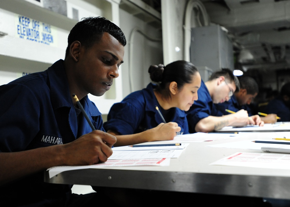 Petty officer advancement exam aboard USS Enterprise