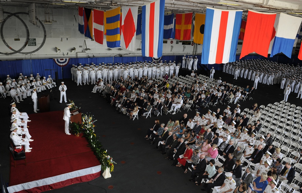 Commander of Carrier Strike Group 9 delivers a speech